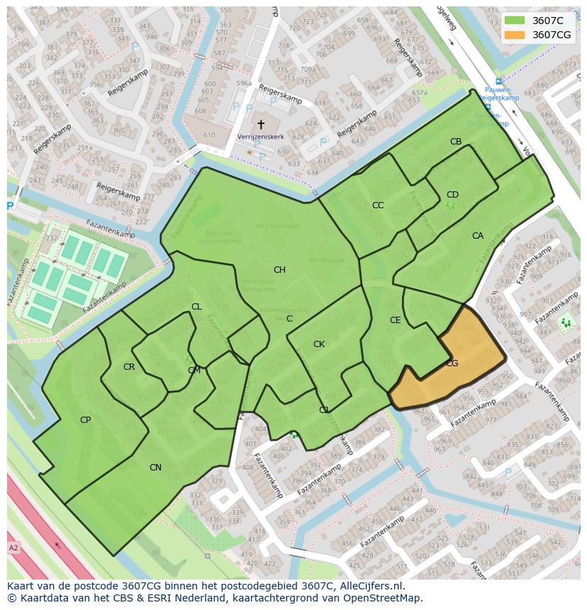 Afbeelding van het postcodegebied 3607 CG op de kaart.