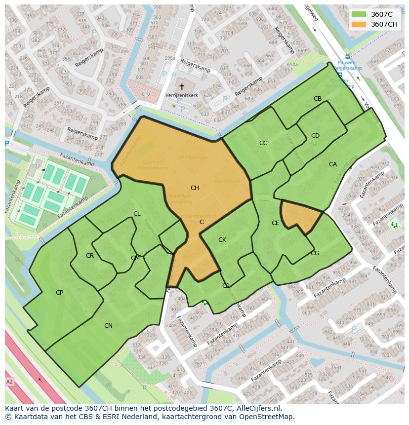 Afbeelding van het postcodegebied 3607 CH op de kaart.