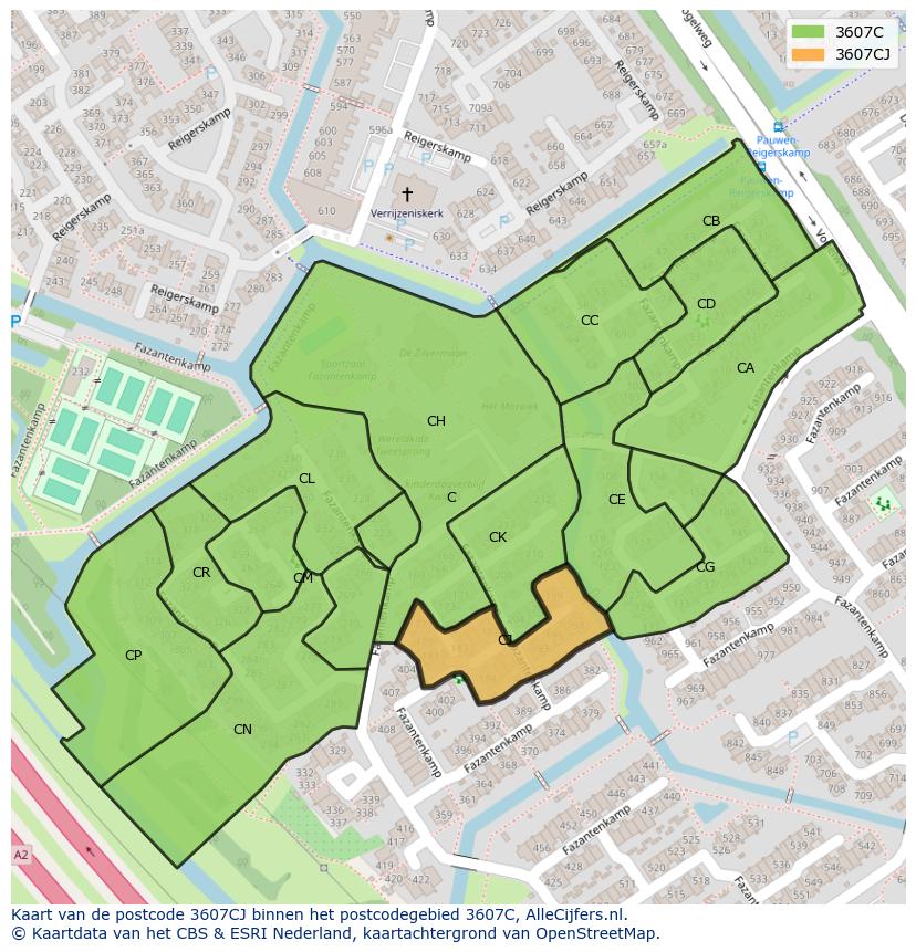Afbeelding van het postcodegebied 3607 CJ op de kaart.