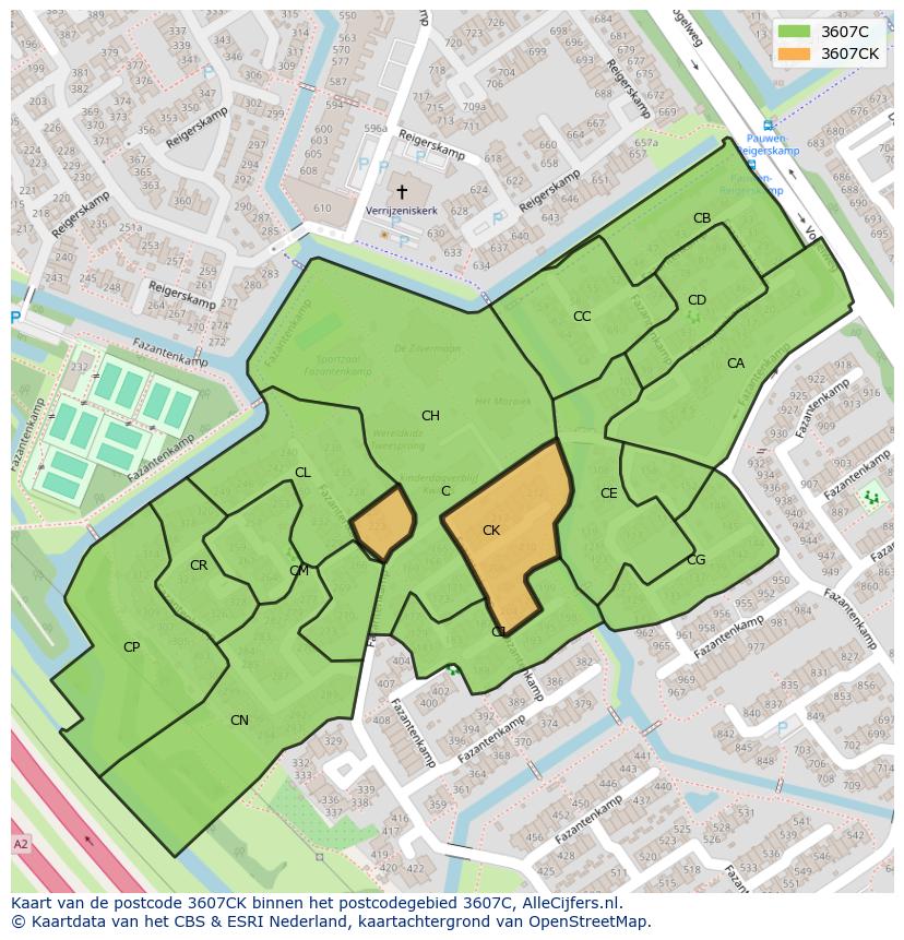 Afbeelding van het postcodegebied 3607 CK op de kaart.