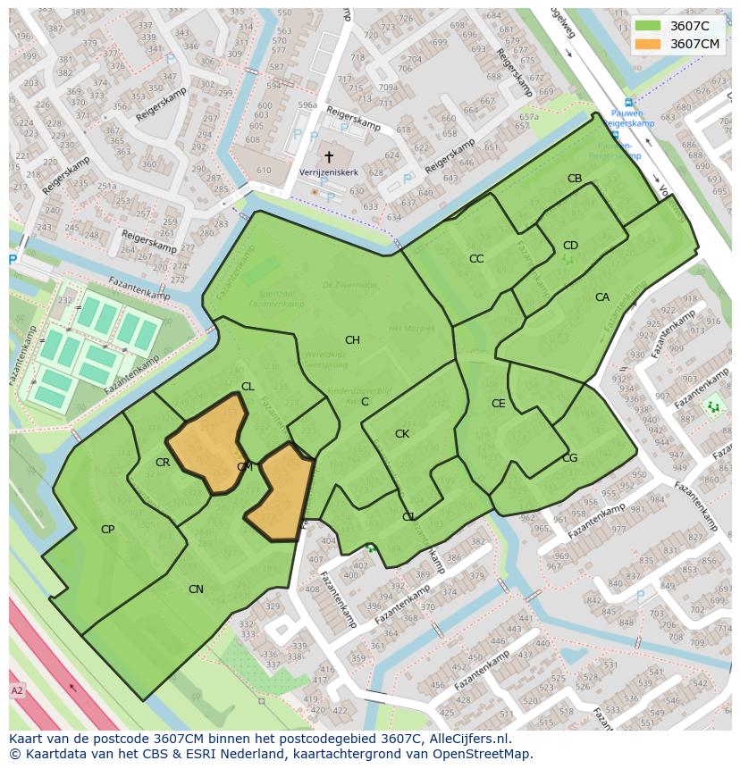 Afbeelding van het postcodegebied 3607 CM op de kaart.