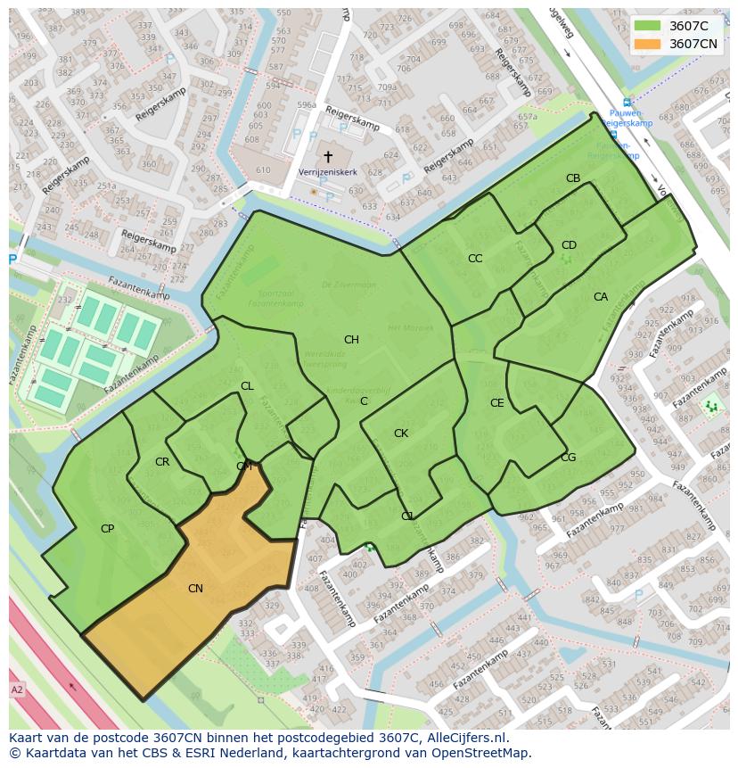 Afbeelding van het postcodegebied 3607 CN op de kaart.