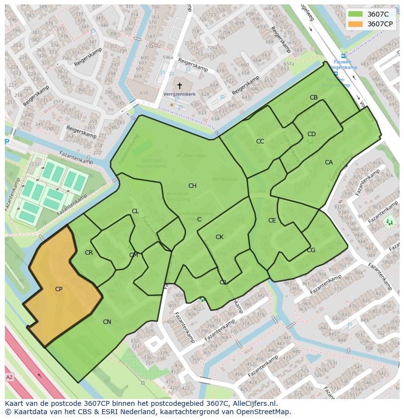 Afbeelding van het postcodegebied 3607 CP op de kaart.