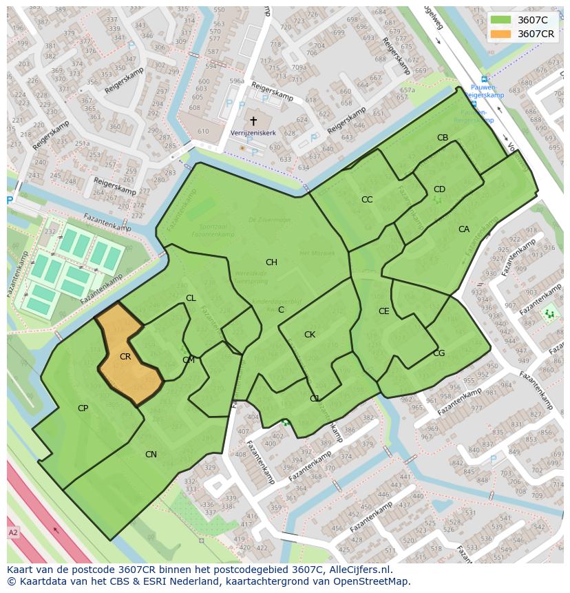 Afbeelding van het postcodegebied 3607 CR op de kaart.