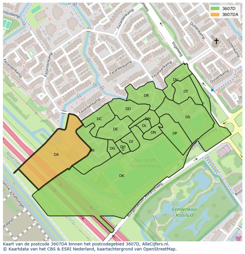 Afbeelding van het postcodegebied 3607 DA op de kaart.