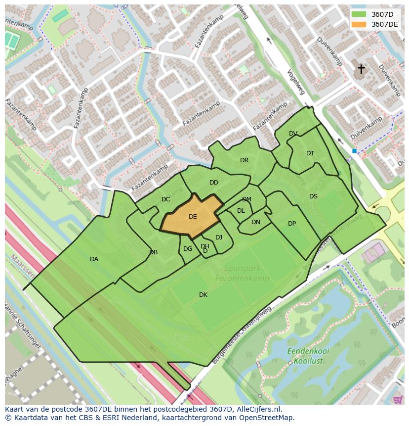 Afbeelding van het postcodegebied 3607 DE op de kaart.