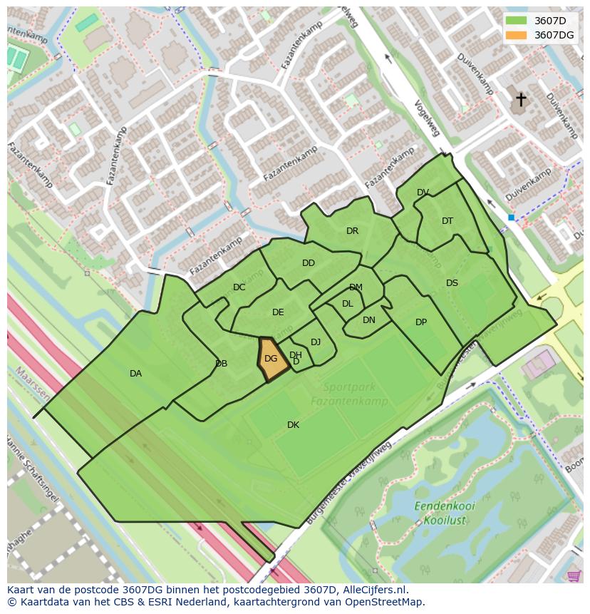 Afbeelding van het postcodegebied 3607 DG op de kaart.
