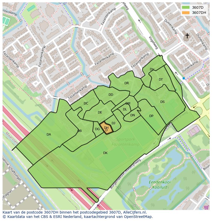 Afbeelding van het postcodegebied 3607 DH op de kaart.
