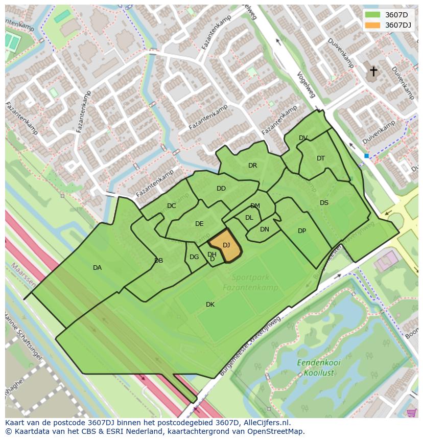 Afbeelding van het postcodegebied 3607 DJ op de kaart.