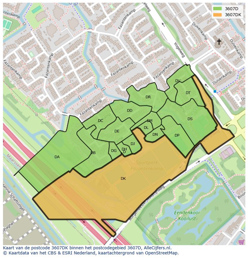 Afbeelding van het postcodegebied 3607 DK op de kaart.