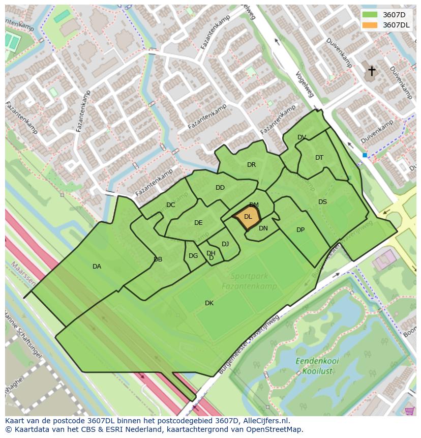 Afbeelding van het postcodegebied 3607 DL op de kaart.