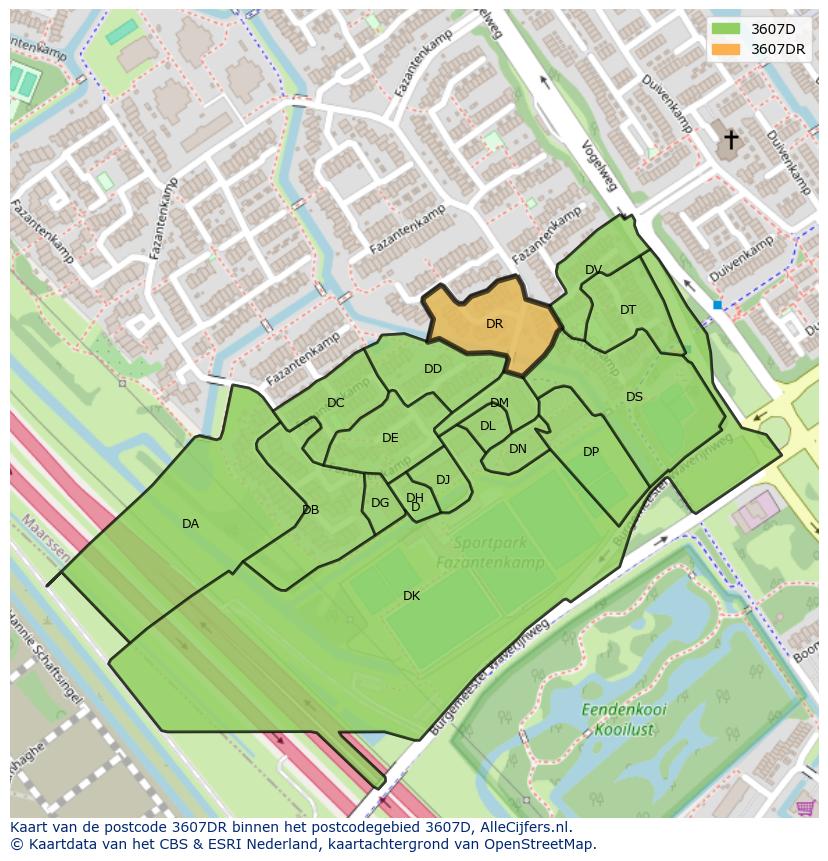 Afbeelding van het postcodegebied 3607 DR op de kaart.