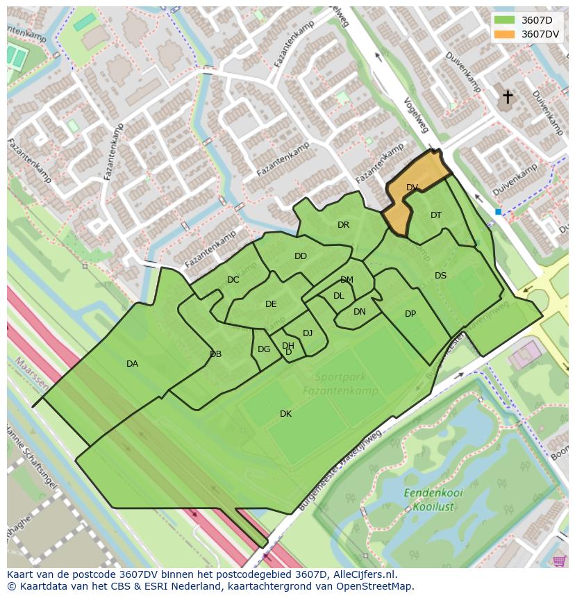 Afbeelding van het postcodegebied 3607 DV op de kaart.
