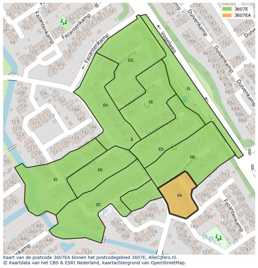 Afbeelding van het postcodegebied 3607 EA op de kaart.