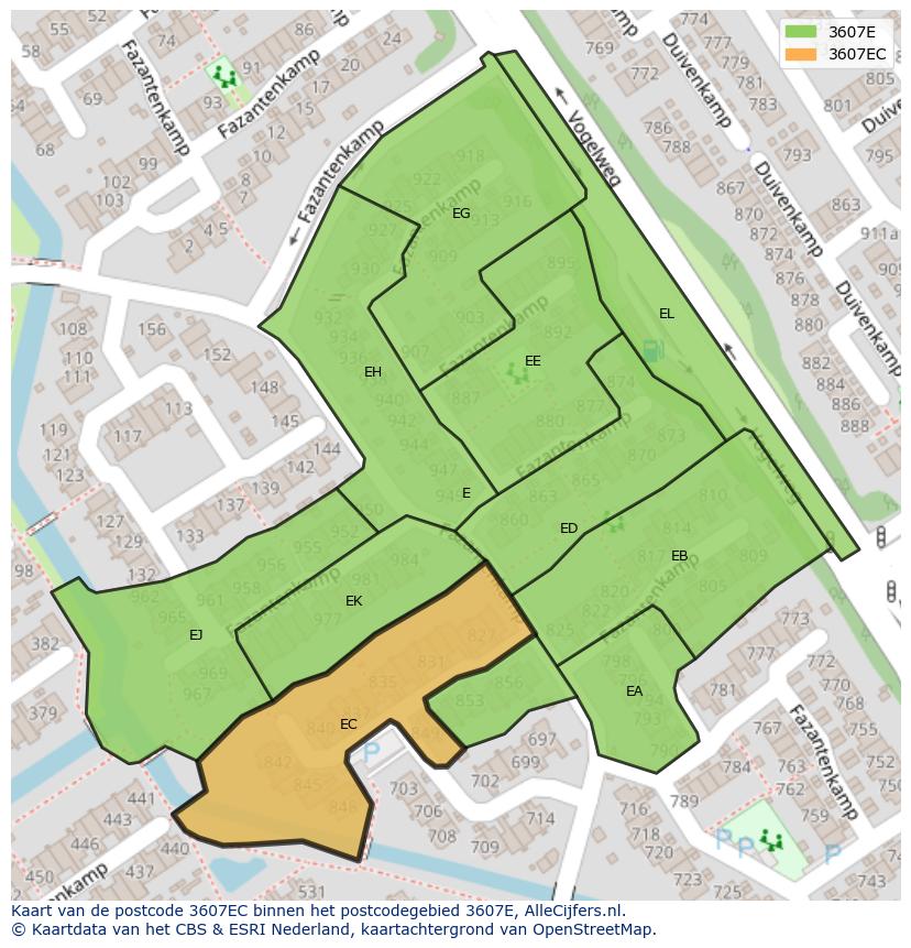 Afbeelding van het postcodegebied 3607 EC op de kaart.