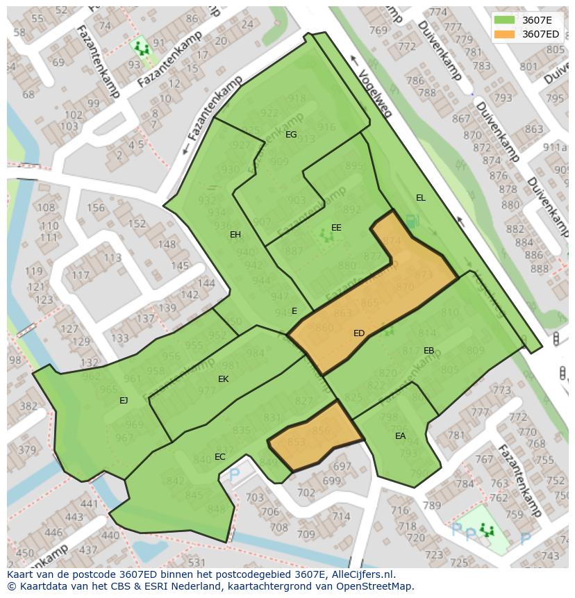 Afbeelding van het postcodegebied 3607 ED op de kaart.