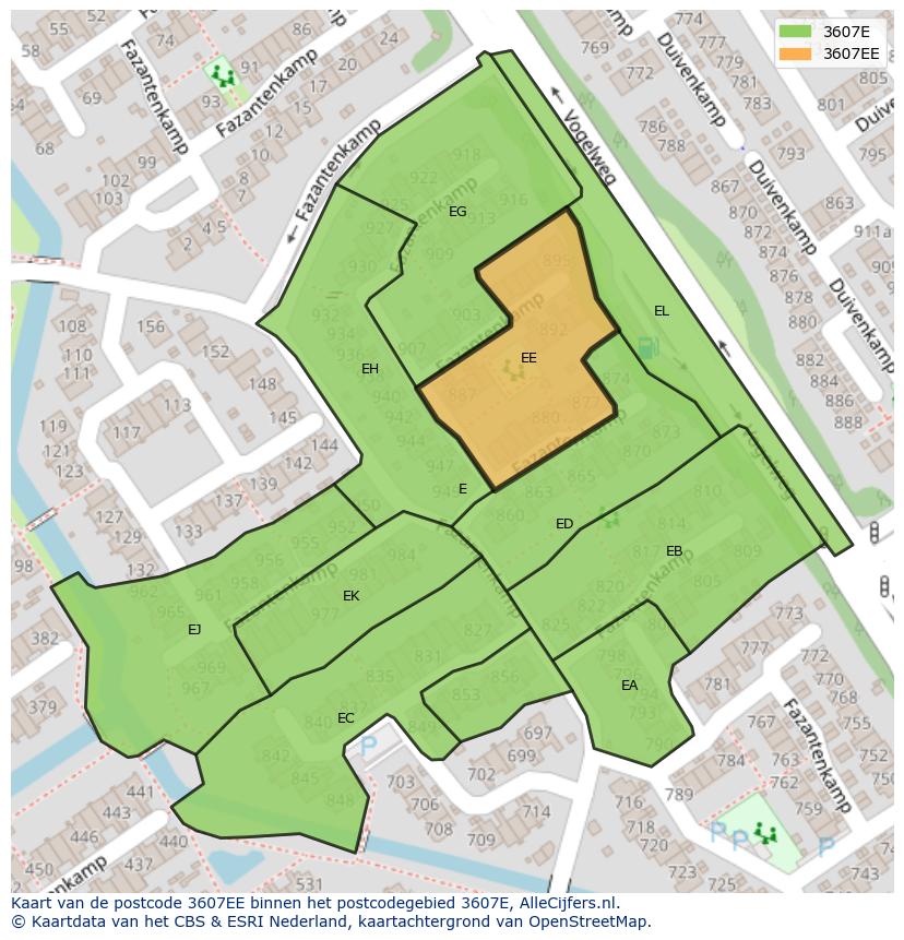 Afbeelding van het postcodegebied 3607 EE op de kaart.