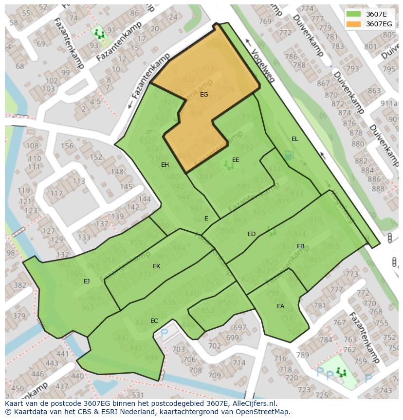 Afbeelding van het postcodegebied 3607 EG op de kaart.
