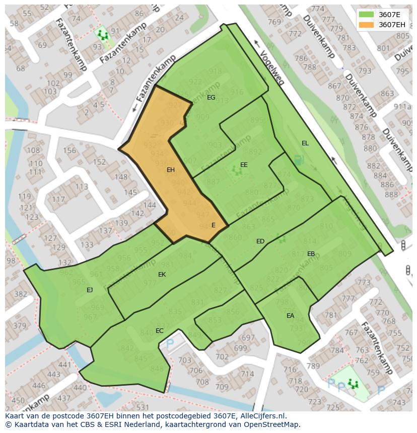Afbeelding van het postcodegebied 3607 EH op de kaart.