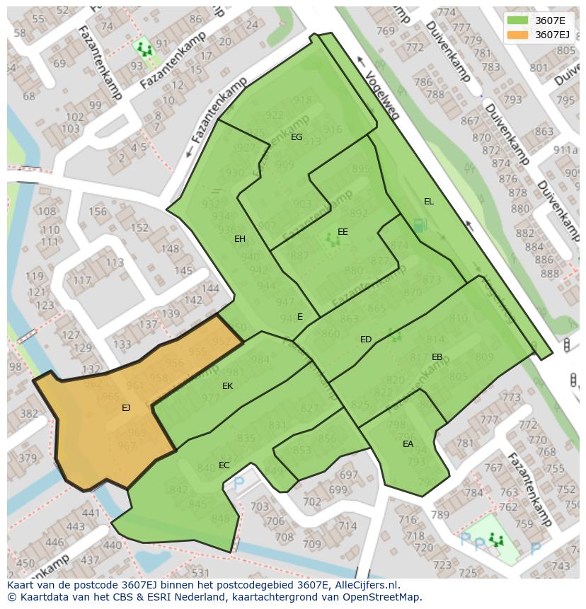 Afbeelding van het postcodegebied 3607 EJ op de kaart.