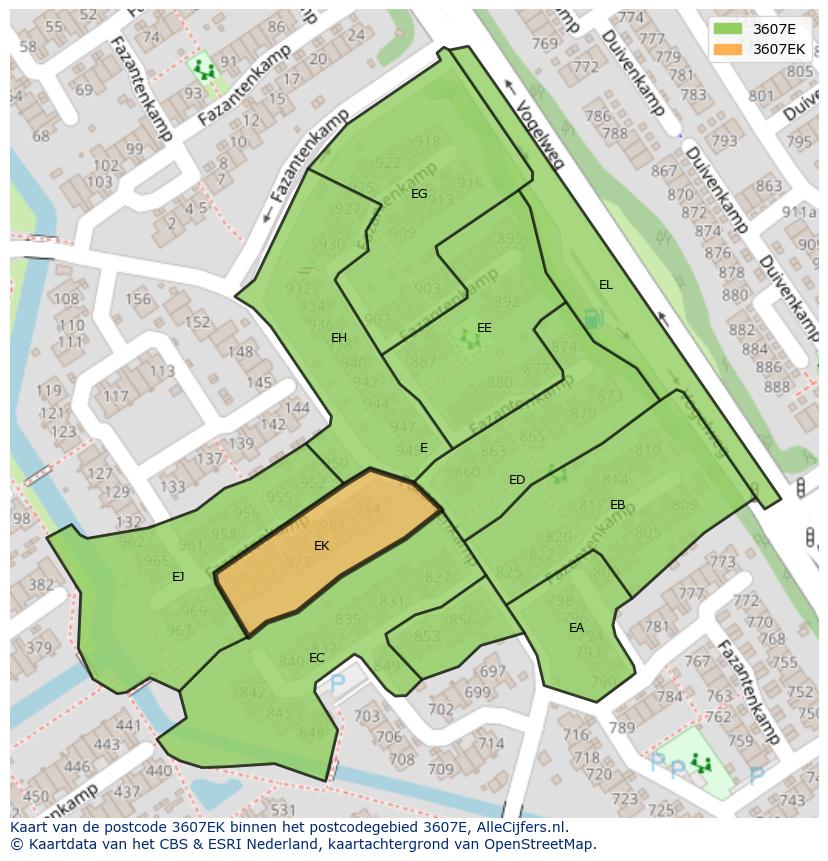 Afbeelding van het postcodegebied 3607 EK op de kaart.