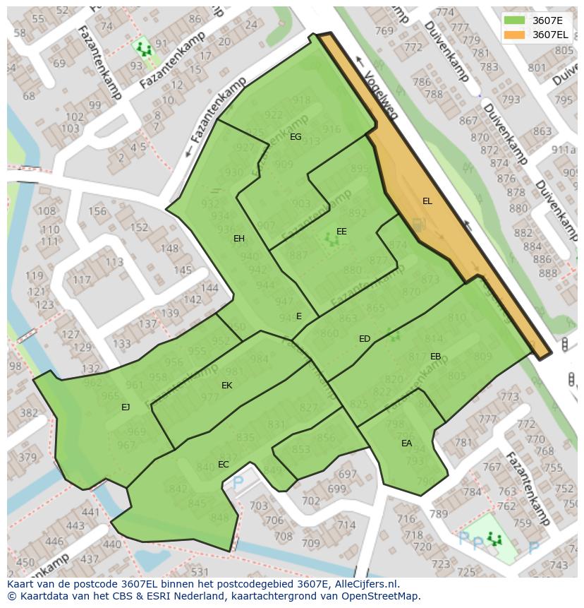 Afbeelding van het postcodegebied 3607 EL op de kaart.