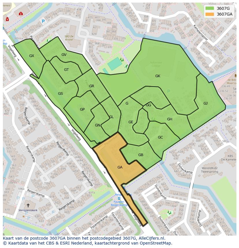Afbeelding van het postcodegebied 3607 GA op de kaart.