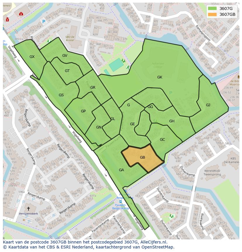 Afbeelding van het postcodegebied 3607 GB op de kaart.