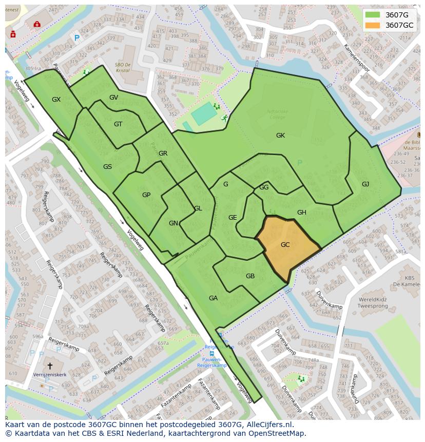 Afbeelding van het postcodegebied 3607 GC op de kaart.