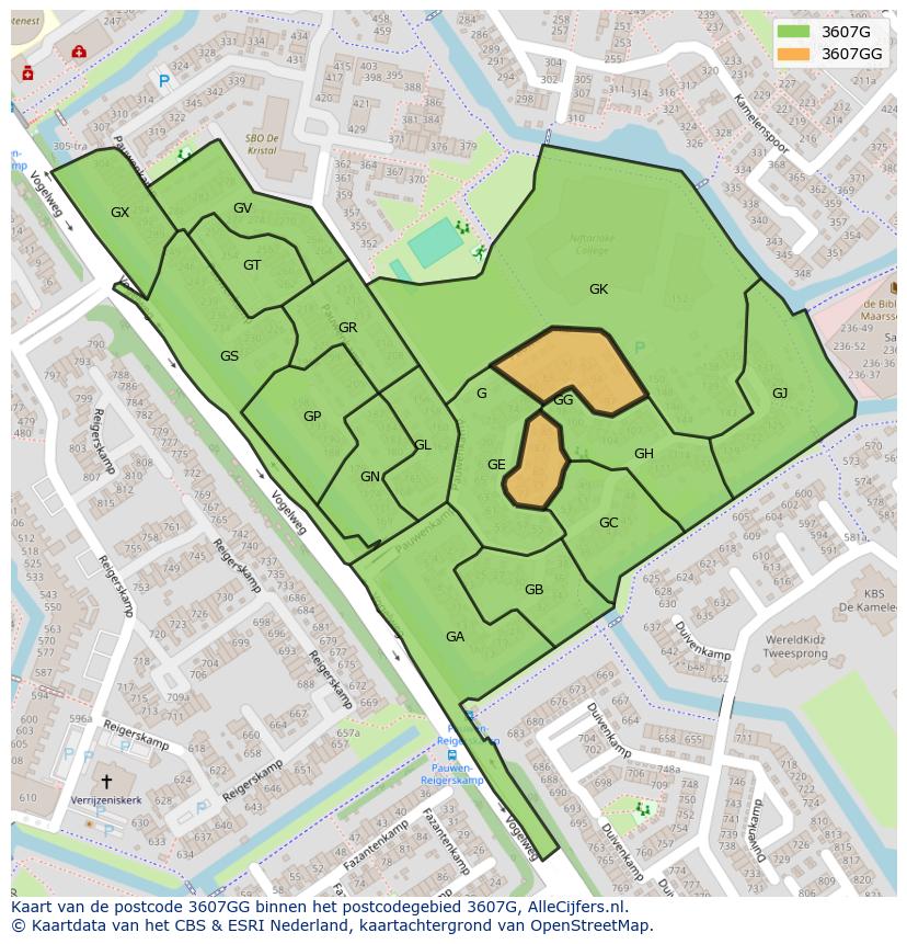 Afbeelding van het postcodegebied 3607 GG op de kaart.