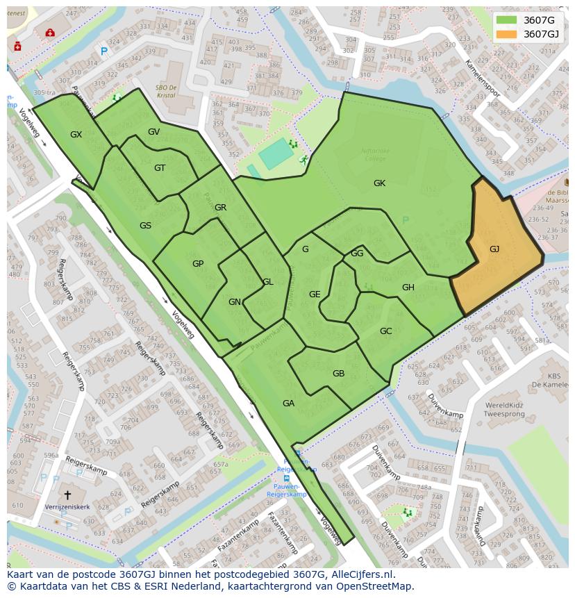 Afbeelding van het postcodegebied 3607 GJ op de kaart.