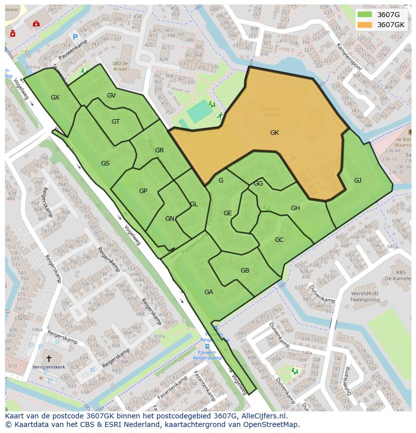 Afbeelding van het postcodegebied 3607 GK op de kaart.