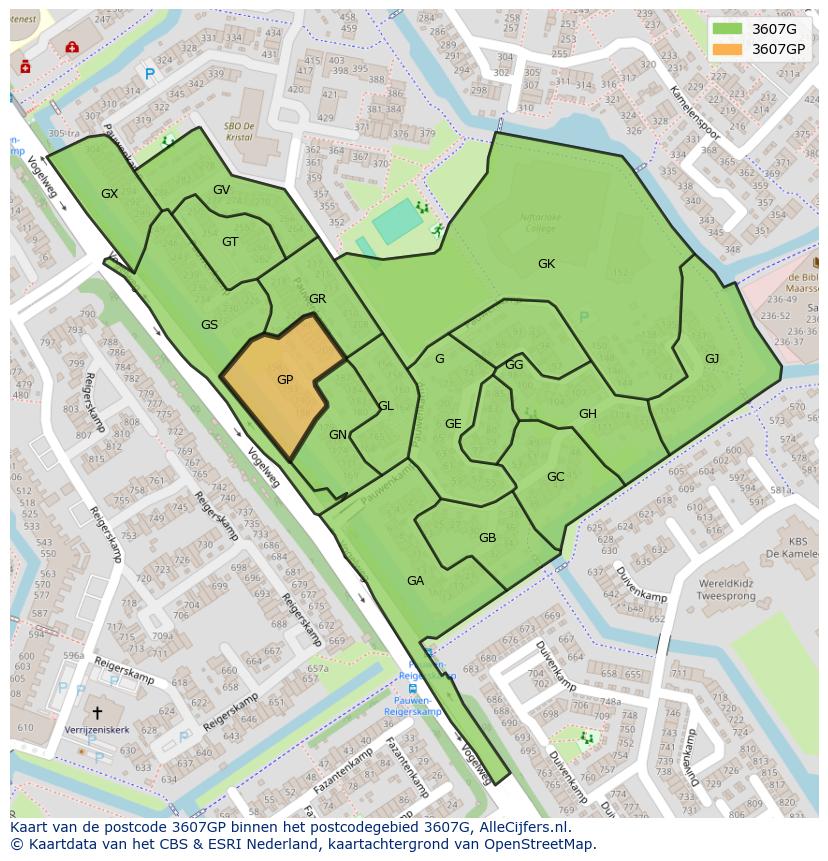 Afbeelding van het postcodegebied 3607 GP op de kaart.