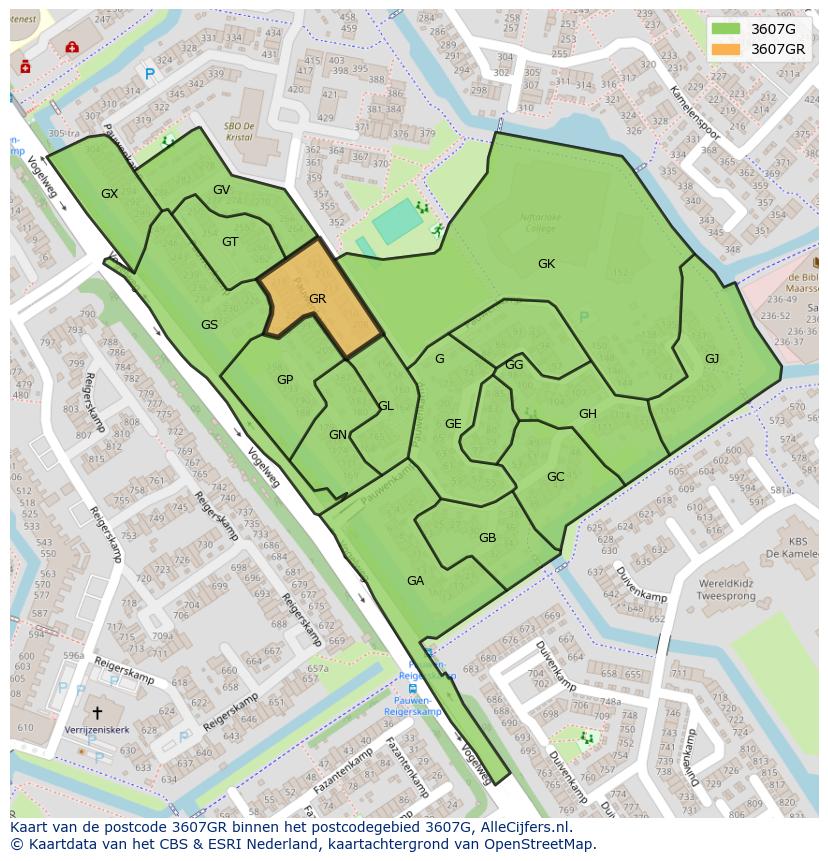 Afbeelding van het postcodegebied 3607 GR op de kaart.