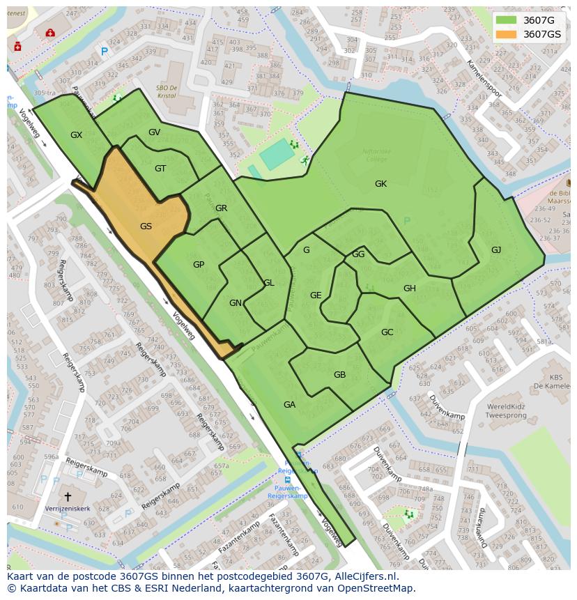 Afbeelding van het postcodegebied 3607 GS op de kaart.