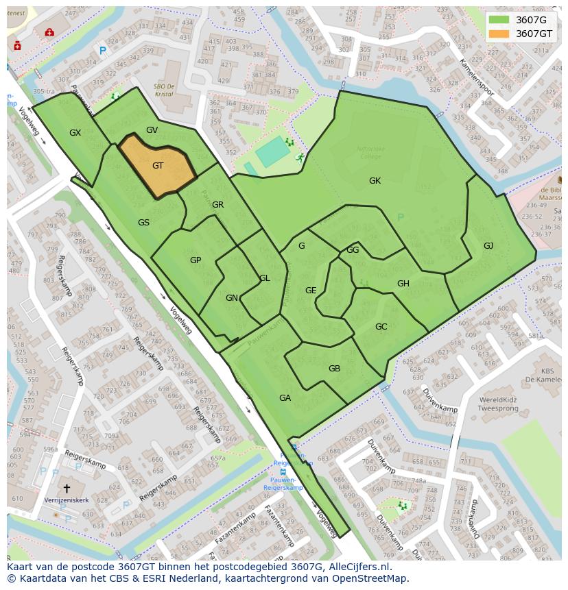 Afbeelding van het postcodegebied 3607 GT op de kaart.