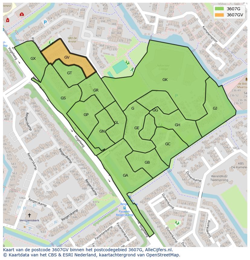 Afbeelding van het postcodegebied 3607 GV op de kaart.