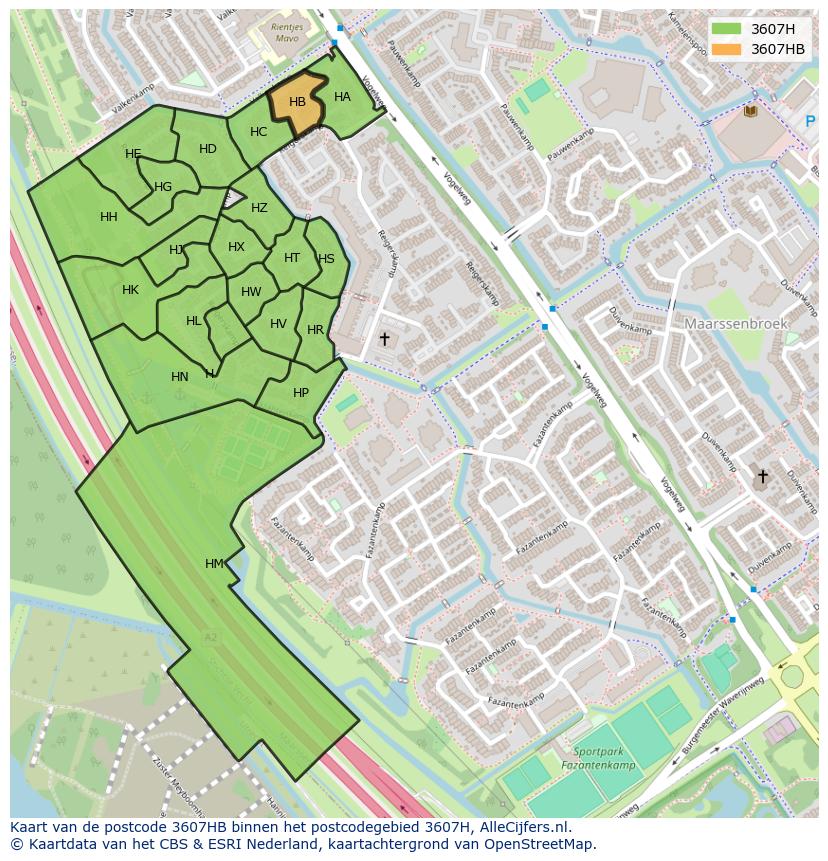 Afbeelding van het postcodegebied 3607 HB op de kaart.