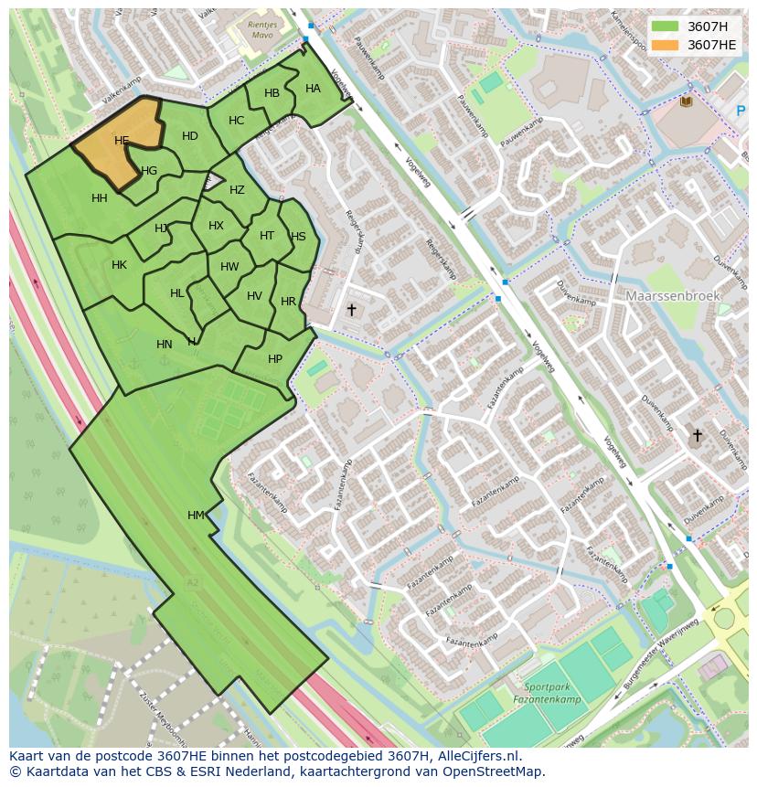 Afbeelding van het postcodegebied 3607 HE op de kaart.