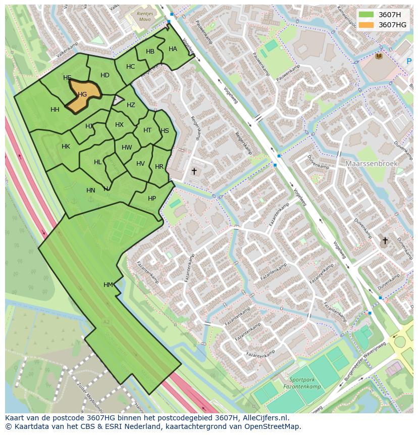 Afbeelding van het postcodegebied 3607 HG op de kaart.
