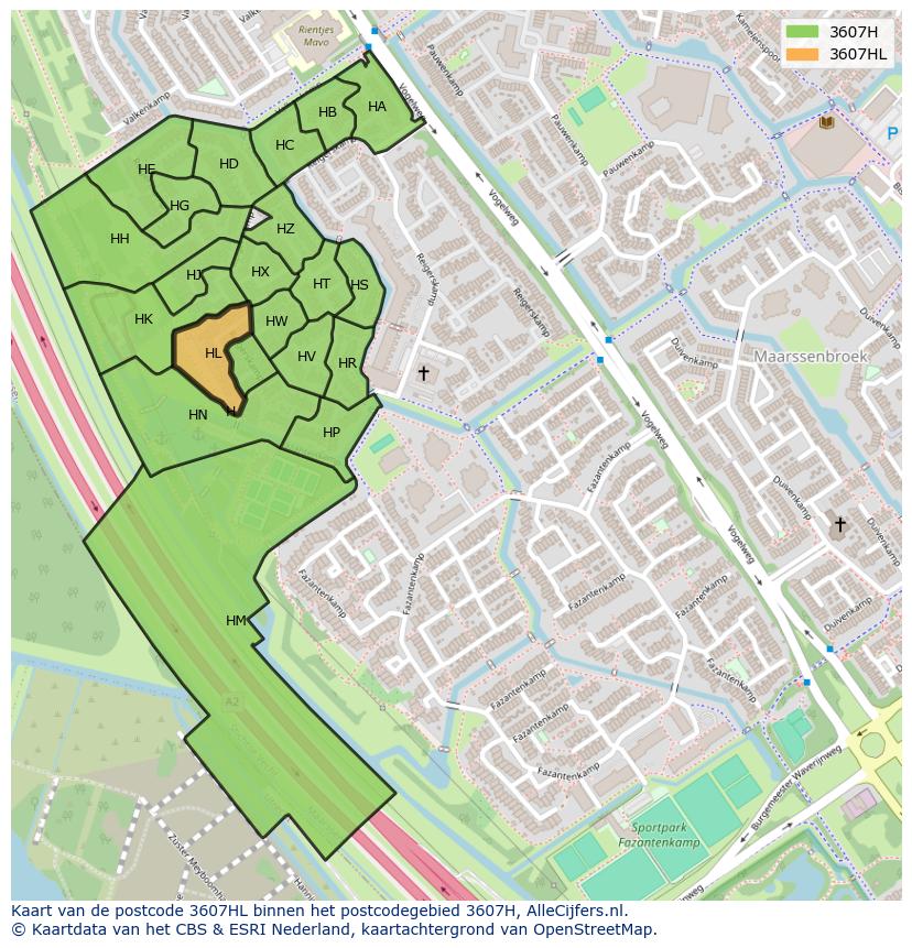 Afbeelding van het postcodegebied 3607 HL op de kaart.