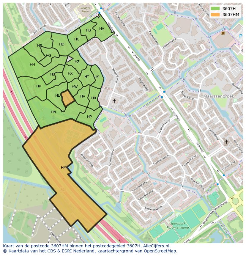 Afbeelding van het postcodegebied 3607 HM op de kaart.