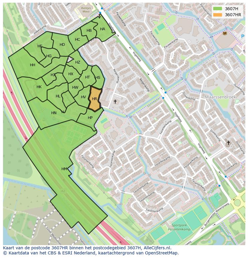 Afbeelding van het postcodegebied 3607 HR op de kaart.