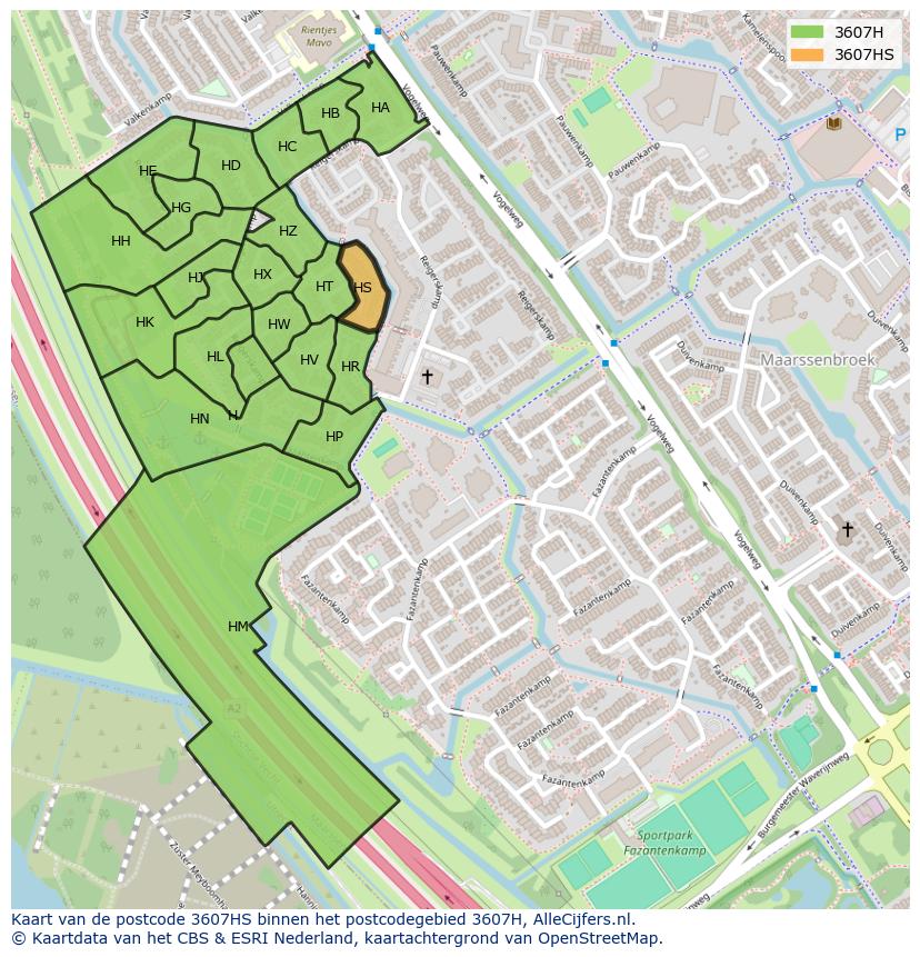 Afbeelding van het postcodegebied 3607 HS op de kaart.
