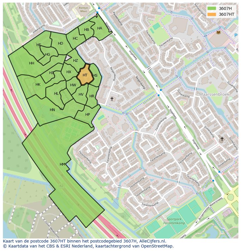 Afbeelding van het postcodegebied 3607 HT op de kaart.