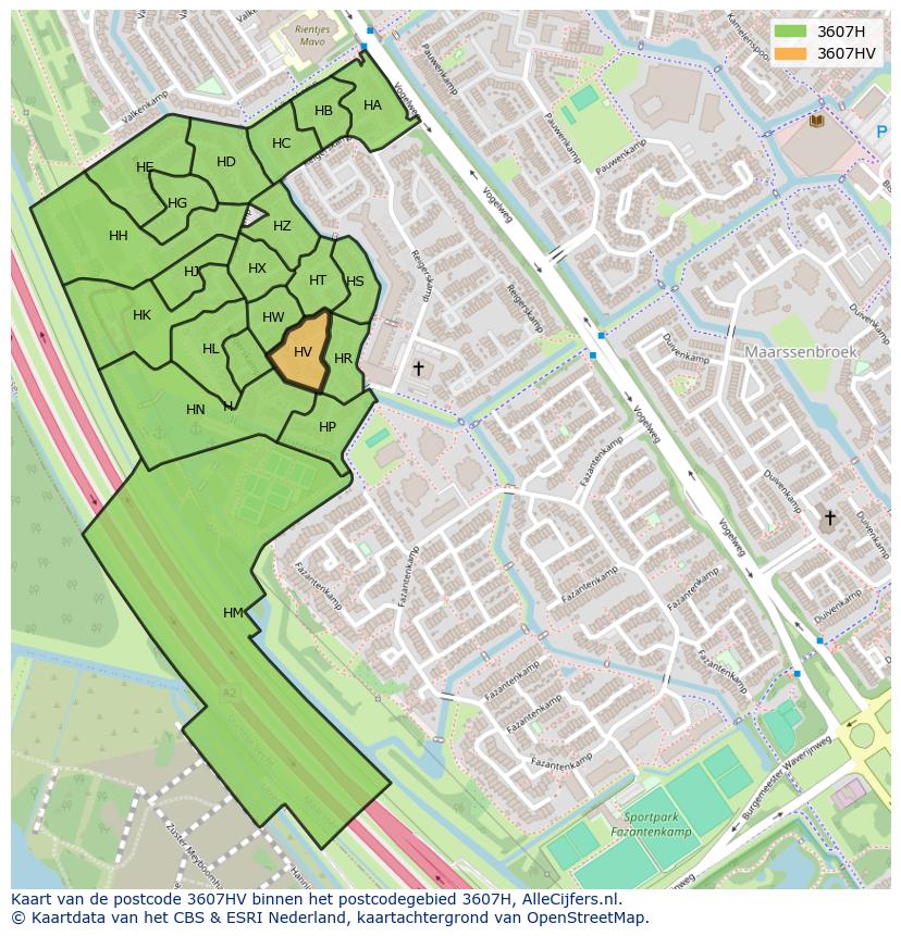 Afbeelding van het postcodegebied 3607 HV op de kaart.