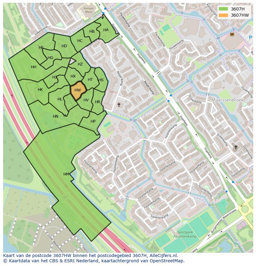 Afbeelding van het postcodegebied 3607 HW op de kaart.