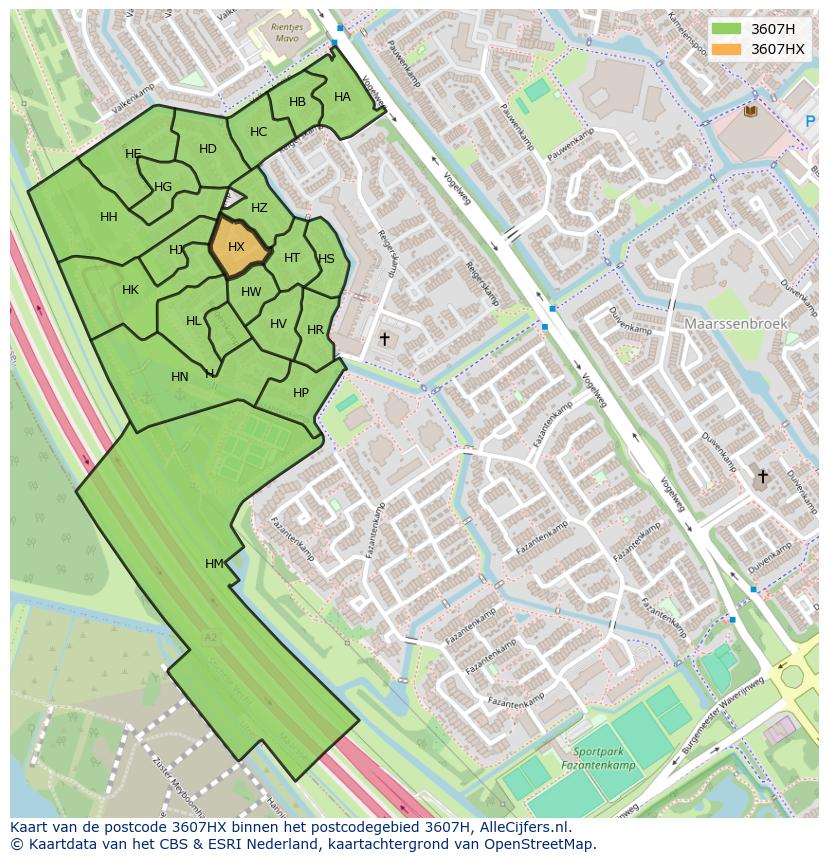 Afbeelding van het postcodegebied 3607 HX op de kaart.