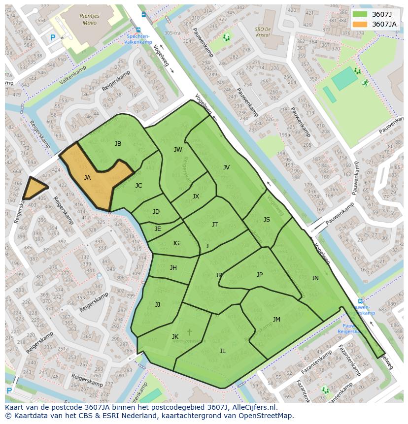 Afbeelding van het postcodegebied 3607 JA op de kaart.