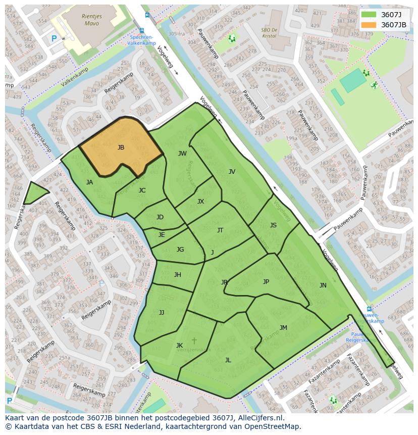 Afbeelding van het postcodegebied 3607 JB op de kaart.